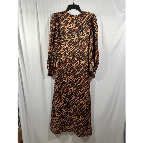 NWT‎ $595 Sandro [ 40 ] Faunie Pintucked Leopard Silk Maxi Dress In Wildcat - Picture 12 of 16